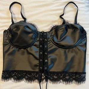 SHEIN Black Faux Leather Corset Crop Top (S)